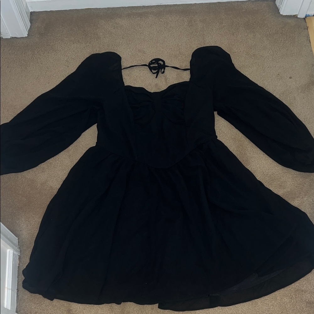 Elegant Black Long Sleeve Women's Dress